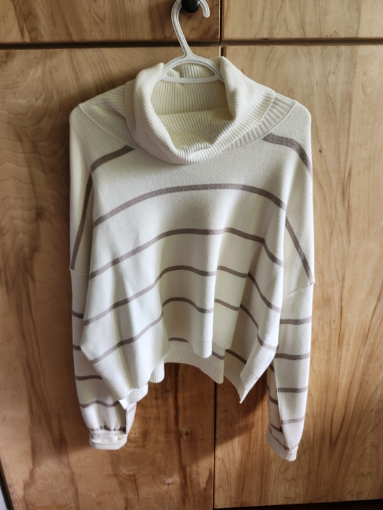 Free People Sweaters - Free People Cream & Tan Striped Cowl Neck Sweater